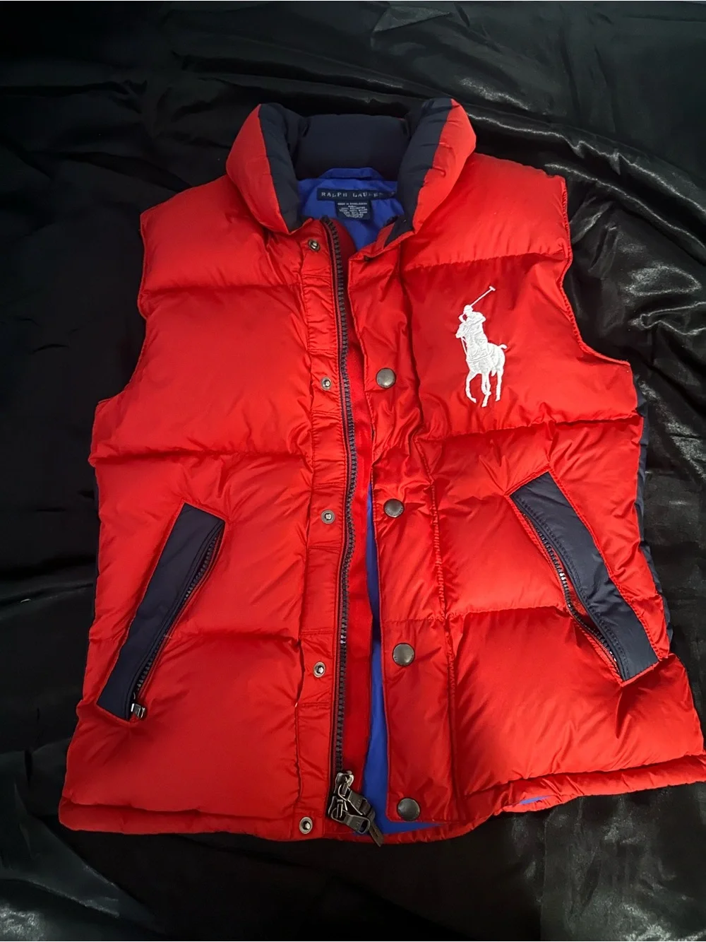 Ralph Lauren Boys Bright Red Puffer Vest with White Polo Emblem